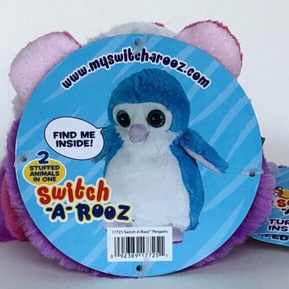 🔥3 For $20 🔥New w/Tag Penguin Reversible Plush Purple/Blue Switch-A-Rooz 8" - Picture 10 of 15